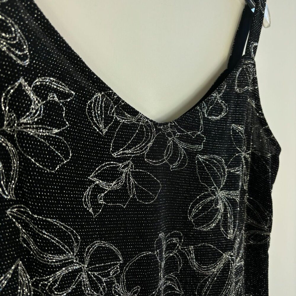 Vintage 90s Y2K top petite L black silver metallic floral new years fairy grunge - Picture 3 of 10